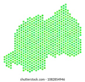 Fresh green Rwanda map. Vector hex-tile geographic map in fresh green color tints. Abstract Rwanda map collage is constructed of hex tile blots.