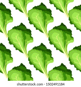 Fresh green salad plant seamless pattern. Nature organic vegetable leaves background. Vegetarian food backdrop. Vector illustration 