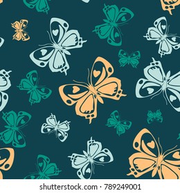 Fresh green seamless butterfly iterative background isolated on contrast back layer. Wildlife butterfly repeat theme vector. Wildlife insect fauna artwork for wallpaper.