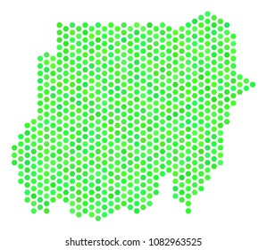 Fresh green Sudan map. Vector hex-tile geographic plan in fresh green color shades. Abstract Sudan map concept is organized of hexagonal spots.