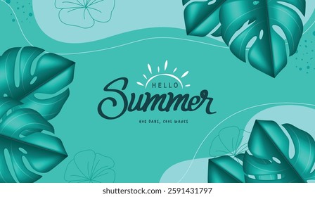 Fresh green Summer background layout banners design. Horizontal poster, greeting card, Vector illustration.