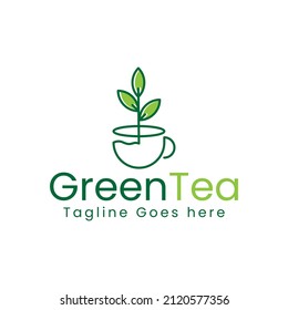 fresh green tea cup logo design