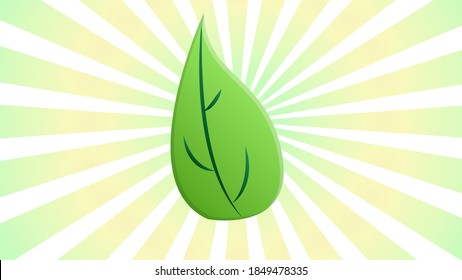 Fresh Green Tea Leaves In The Rays Of Sun. Vector Illustration.
