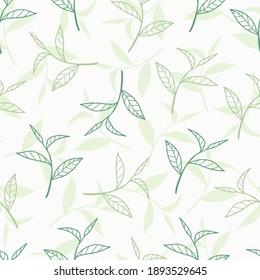 Fresh Green Tea Leaves Vector Graphic Illustration Seamless Pattern can be used for Background and Apparel