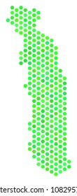 Fresh green Togo map. Vector hex tile territorial map in eco green color tints. Abstract Togo map mosaic is constructed of hexagonal spots.