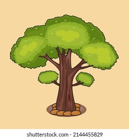 Un árbol verde fresco crece rodeado por sus raíces ilustraciones vectoriales