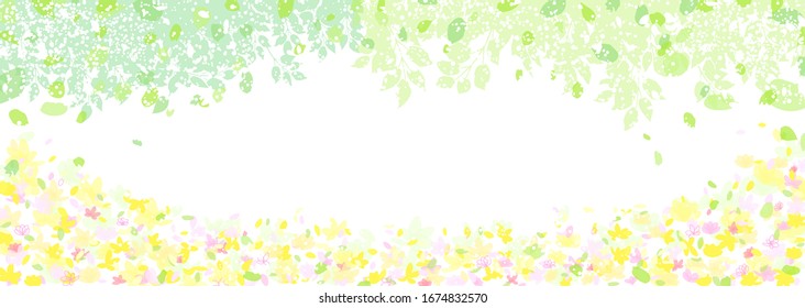 Fresh green trees and various flowers. Natural and refreshing illustration