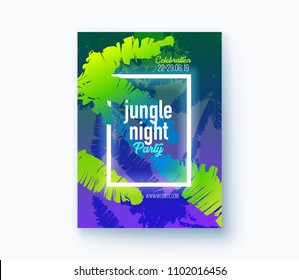 Fresh and green tropical leaves. Graphic design poster tropical palms. Party, interior, wrapping, wedding, invitation poster. Vector jungle illustration