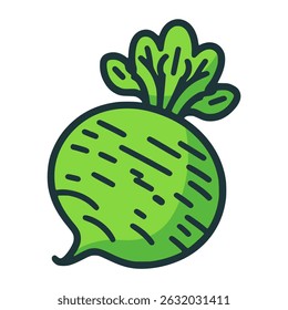 fresh green turnip vegetable food healthy nature flat color vector illustration template design