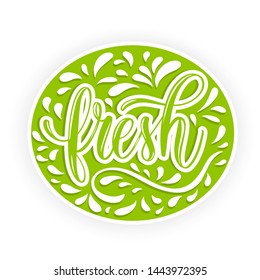 Fresh green vector label with hand lettering.