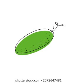 A fresh green vegetable cucumber is hand-drawn, isolated on white, drawing with one endless line, vector. A delicious, juicy seasonal element for decoration, design, labels, flat design. The food icon