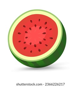A fresh green watermelon in cut of piece, red part watermelon cut on isolated background