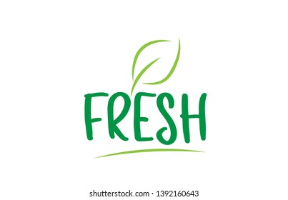 fresh green word text with leaf suitable for icon, badge or typography logo design