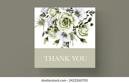 fresh greenery flower and white floral invitation card template