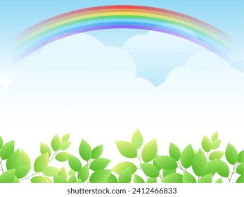 Fresh greenery and rainbow background frame