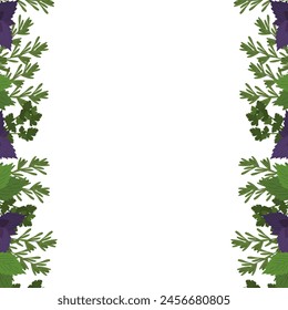 Fresh greens frame concept of healthy eating. Menu design cafe, restaurant, flyer, poster. Vector illustration.