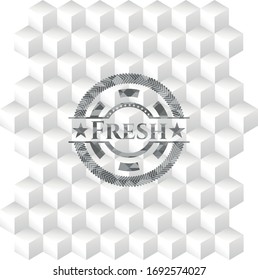 Fresh grey emblem with cube white background. 