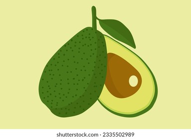 Fresh half avocado in cartoon style.