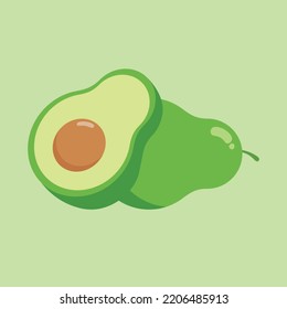 Fresh half avocado isolated on white background. Organic food. Cartoon style. Vector illustration for design
