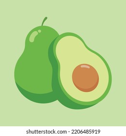 Fresh half avocado isolated on white background. Organic food. Cartoon style. Vector illustration for design
