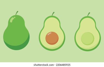 Fresh half avocado isolated on white background. Organic food. Cartoon style. Vector illustration for design