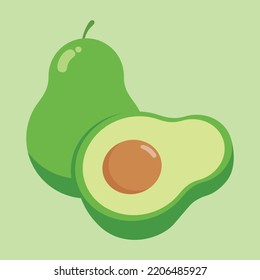 Frische Halbavocado einzeln auf weißem Hintergrund. Bio-Lebensmittel. Cartoon-Stil. Vektorgrafik für Design