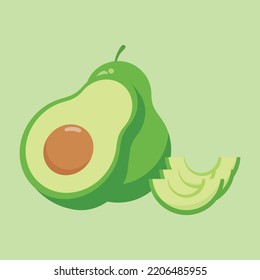 Fresh half avocado isolated on white background. Organic food. Cartoon style. Vector illustration for design
