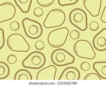 Fresh half avocado seamless pattern in cartoon style.