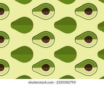 Fresh half avocado seamless pattern in cartoon style.