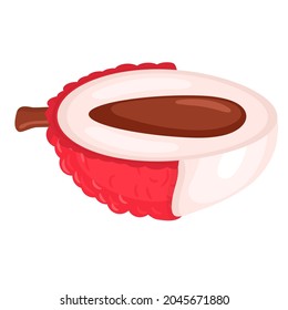 Frische, halbgeschnittene Lachsfrucht mit gehackter Schale einzeln auf weißem Hintergrund. Sommerfrüchte für gesunden Lebensstil. Bio-Früchte. Cartoon-Stil. Vektorgrafik für jedes Design.