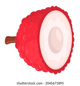Leche recién cortada a medias aislada de fondo blanco. Frutos de verano para un estilo de vida saludable. Fruta orgánica. Estilo de caricatura. Ilustración vectorial para cualquier diseño.
