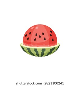 Fresh Half Cut Watermelon Fruit Vector Illustration with Red Pulp and Seeds on White Background