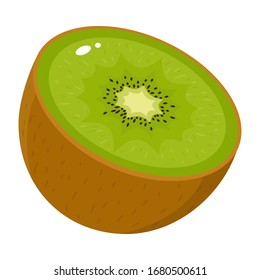 Fresh half kiwi fruit isolated on white background. Summer fruits for healthy lifestyle. Organic fruit. Cartoon style. Vector illustration for any design.