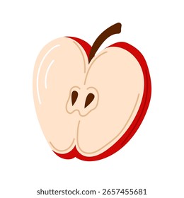 Maçã vermelha em fatias pequenas em estilo plano isolada sobre um fundo branco.