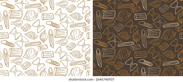 Fresh hand drawn doodle pasta pattern background. Italian food.