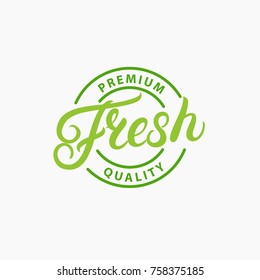 Fresh hand lettering logo, label, badge, emblem. Vintage style. Sign for food market, organic product, healthy life, farmers market. Vector illustration