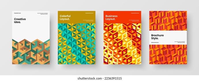 Fresh handbill A4 design vector layout set. Original mosaic pattern cover concept bundle.