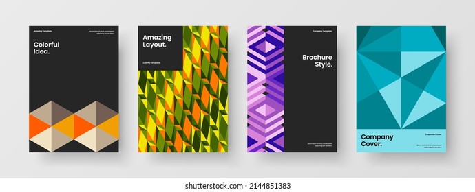 Fresh handbill A4 vector design template collection. Multicolored geometric shapes book cover layout set.