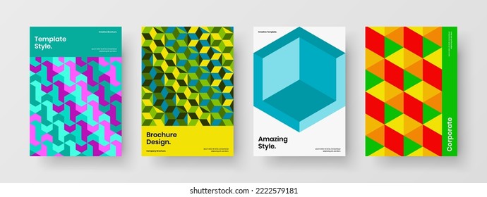 Fresh handbill A4 vector design illustration set. Amazing mosaic pattern front page template composition.