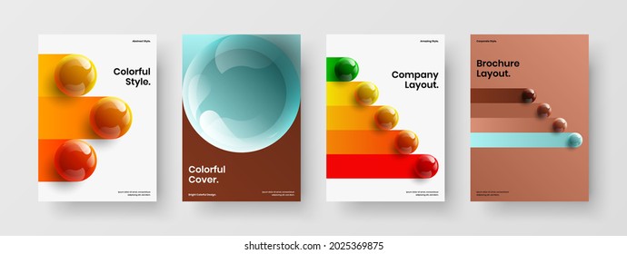 Fresh handbill vector design template collection. Creative 3D balls catalog cover layout set.