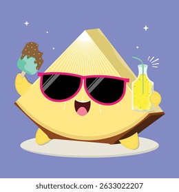 Fresh And Happy Cartoon Pineapple Fruit Slice Character Illustration With Ice Cream And A Bottle Of Juice