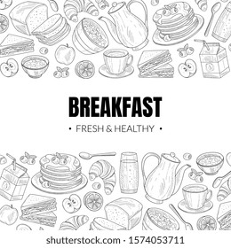 Fresh and Healthy Breakfast and Brunches Top View Vector Card Design