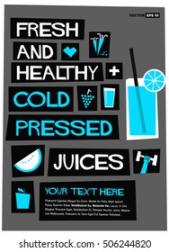 Fresh and Healthy Cold Pressed Juices (Flat Style Vector Illustration Health Diet Poster Design)