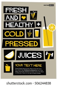 Fresh and Healthy Cold Pressed Juices (Flat Style Vector Illustration Health Diet Poster Design)