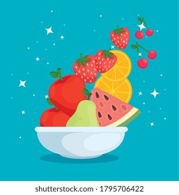 fresh and healthy food, bowl with fruits vector illustration design