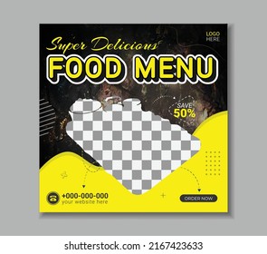 Fresh and healthy food menu social media post banner or editable square food banner template
