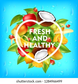 fresh and healthy Fruits backround , vector illustration