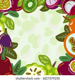 Fresh healthy fruits and berries vector illustration. Collection of fruits isolated. Set of elements for diet and healthy lifestyle or concept. Fruits frame. Template design. Vector illustration.
