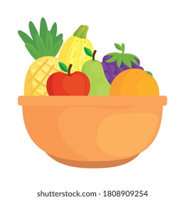 fresh and healthy fruits in bowl, in white background vector illustration design