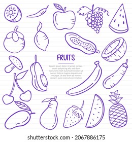 fresh healthy fruits doodle hand drawn with outline style on paper books line